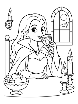 Free printable Cute Vampire Girl At Dinner Table coloring page
