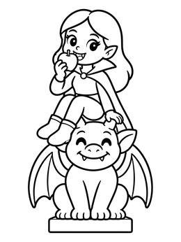 Free printable Cute Vampire Sitting On A Gargoyle coloring page