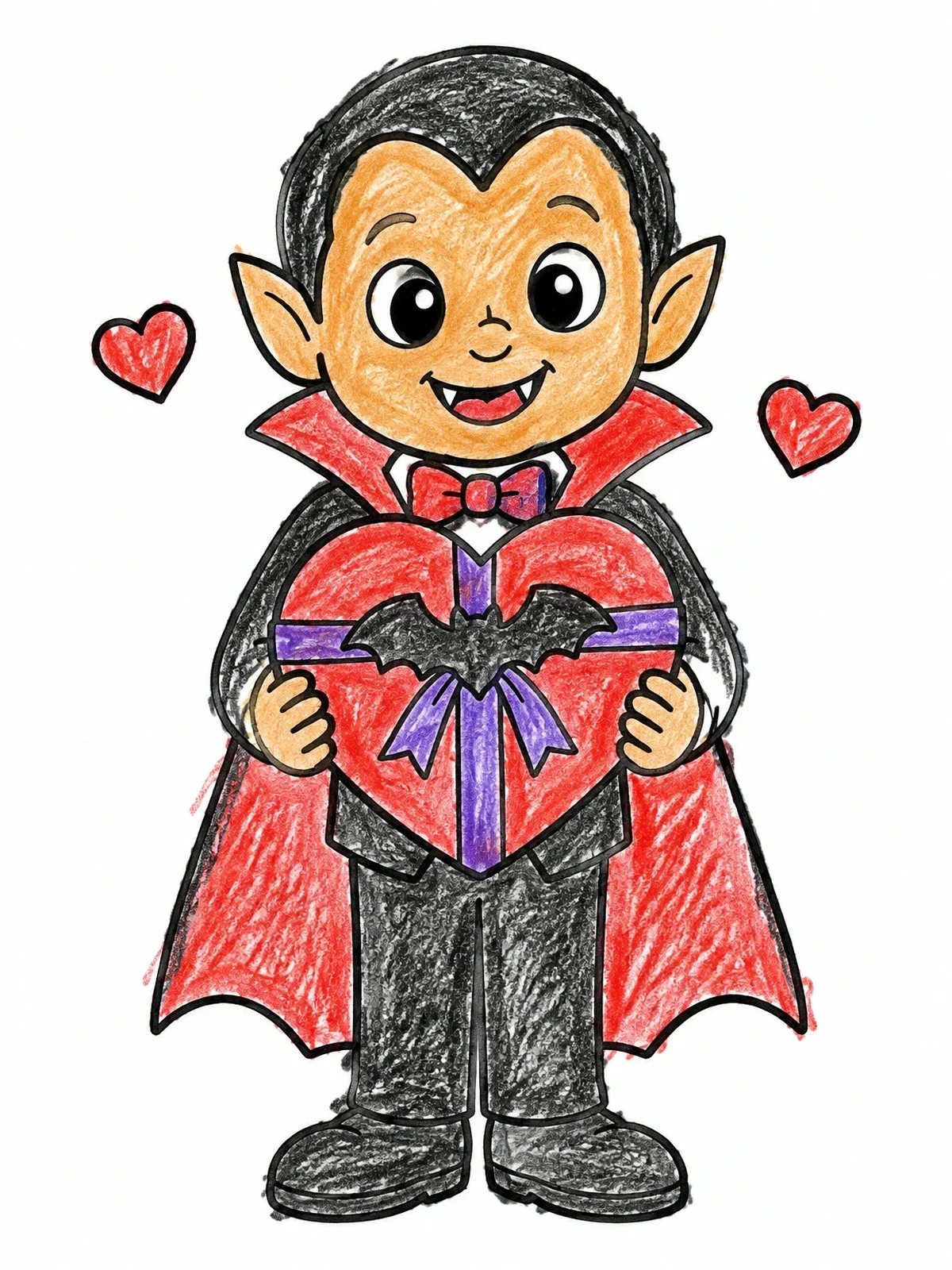 Colored example of the Cute Vampire With Heart Box coloring page