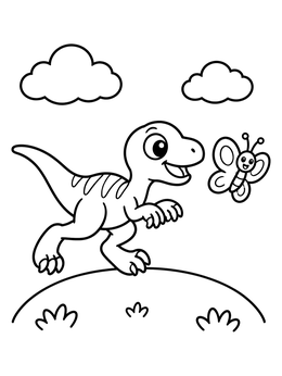 Free printable Cute Velociraptor Chasing Butterfly coloring page