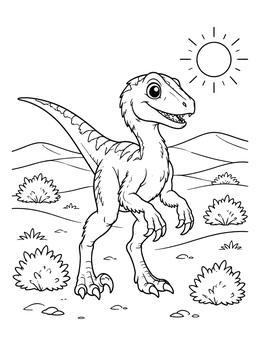 Free printable Cute Velociraptor In The Desert coloring page