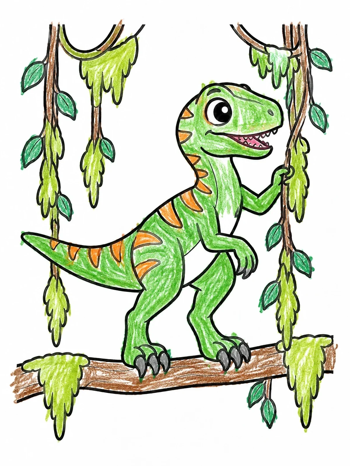 Colored example of the Cute Velociraptor On A Tree Branch coloring page