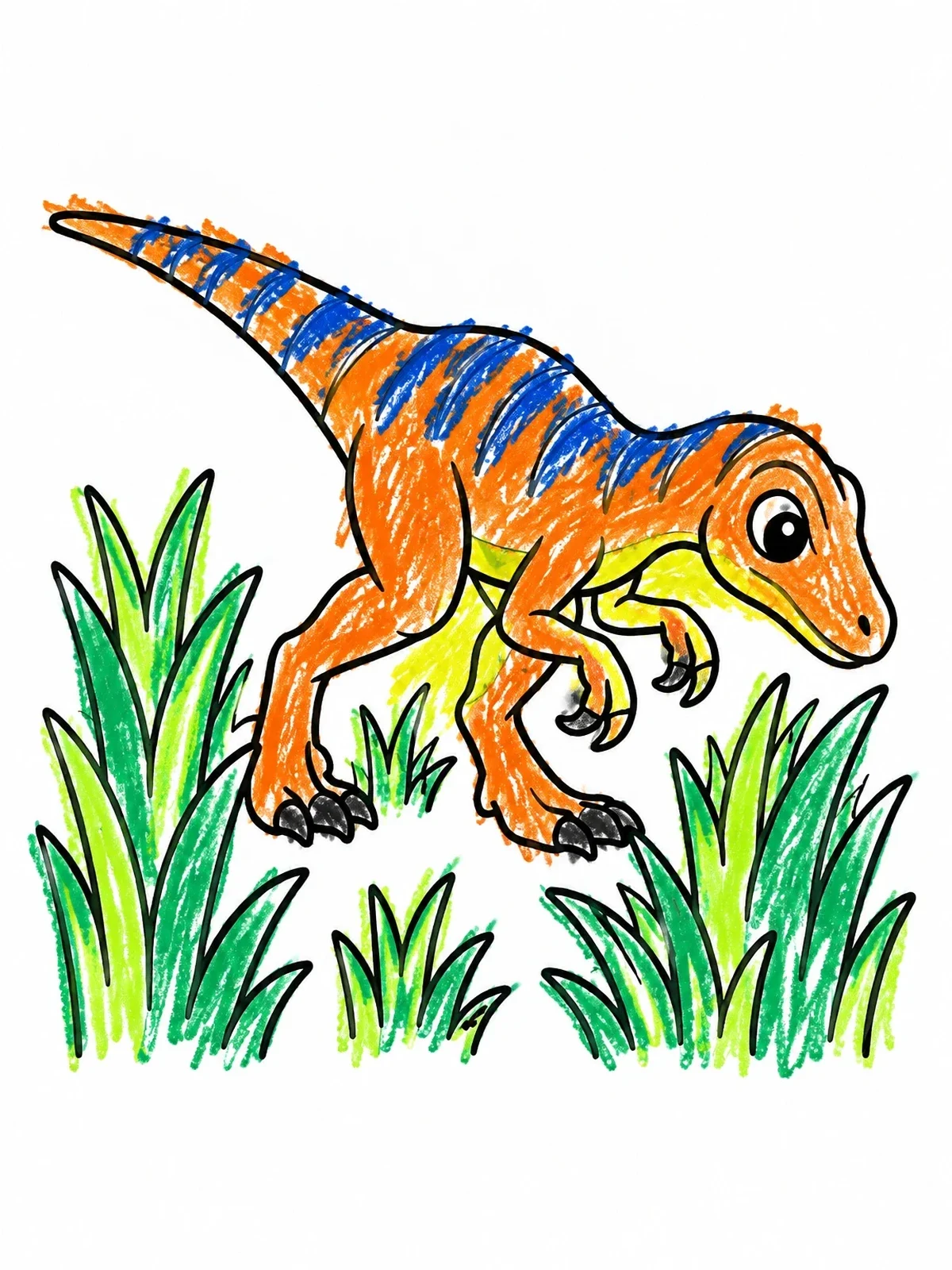 Colored example of the Cute Velociraptor Sneaking In Grass coloring page