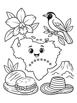 Free printable Cute Venezuelan Symbols And Map coloring page
