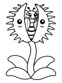 Free printable Cute Venus Flytrap And Little Bee coloring page