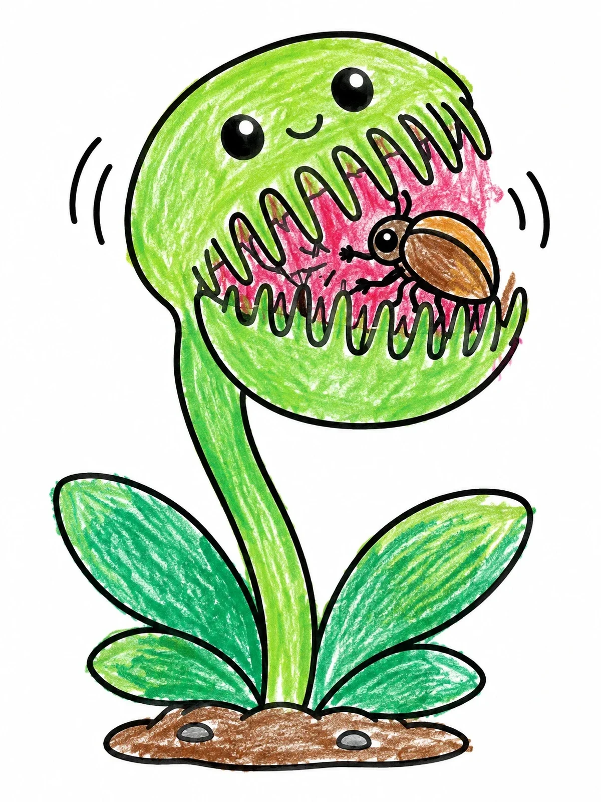 Colored example of the Cute Venus Flytrap Catching Beetle coloring page