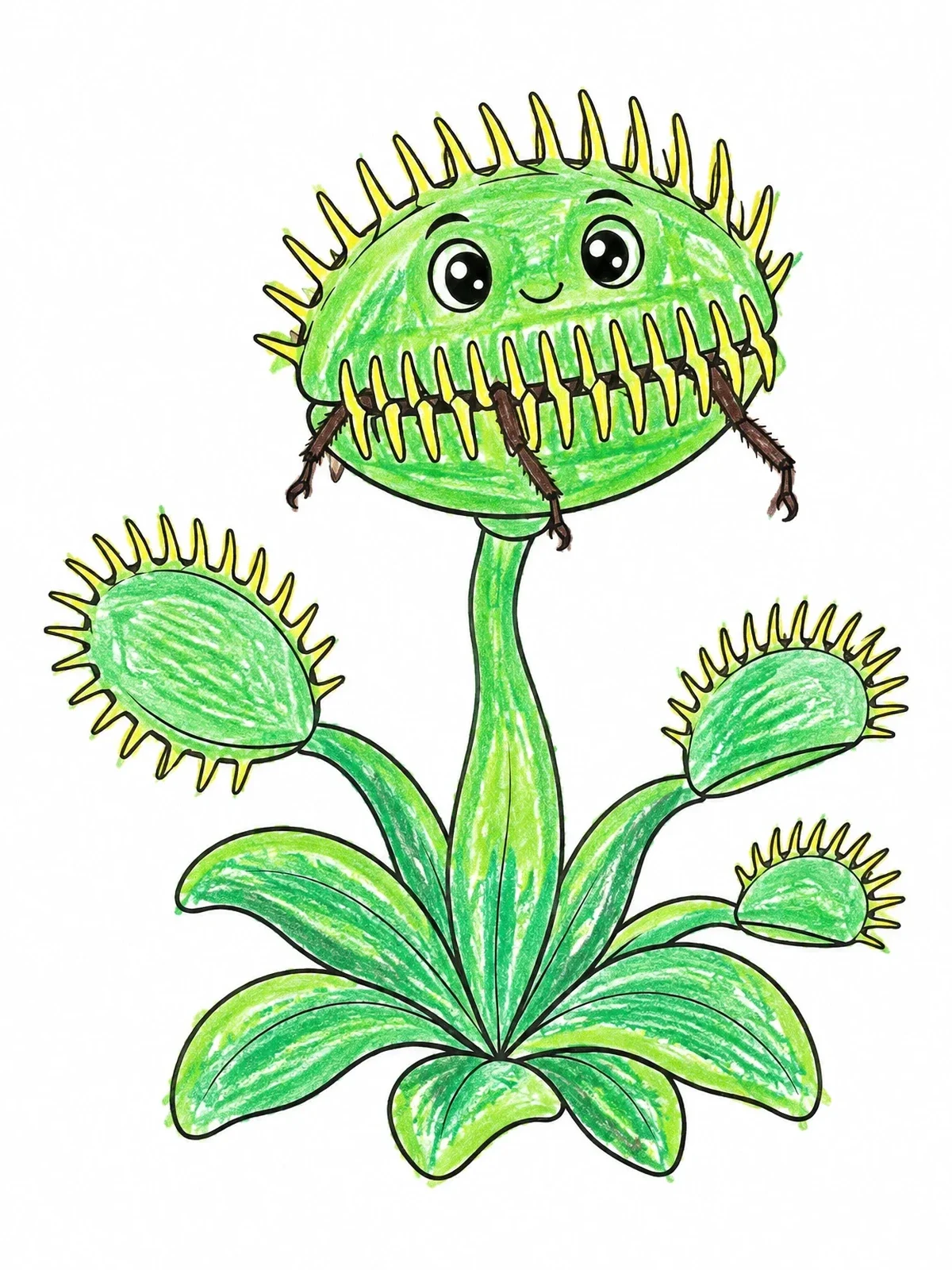 Colored example of the Cute Venus Flytrap Catching A Bug coloring page