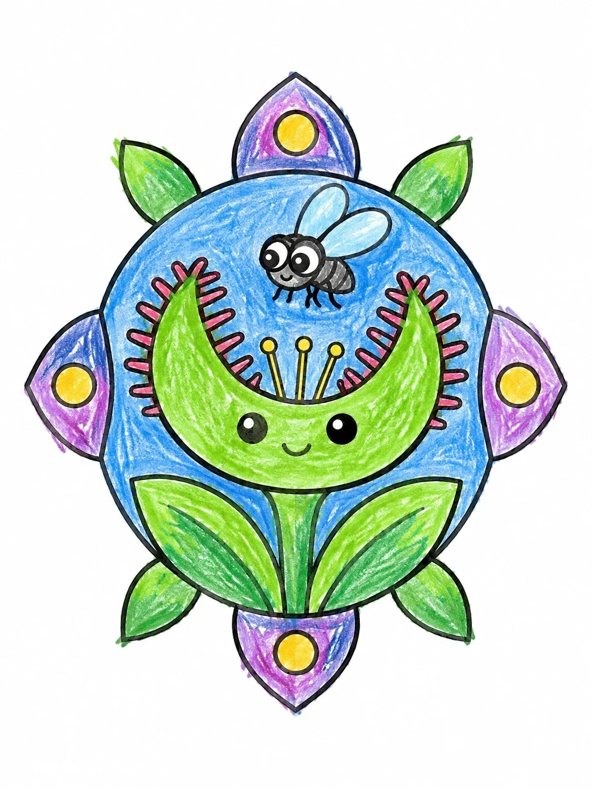 Colored example of the Cute Venus Flytrap With Little Fly coloring page