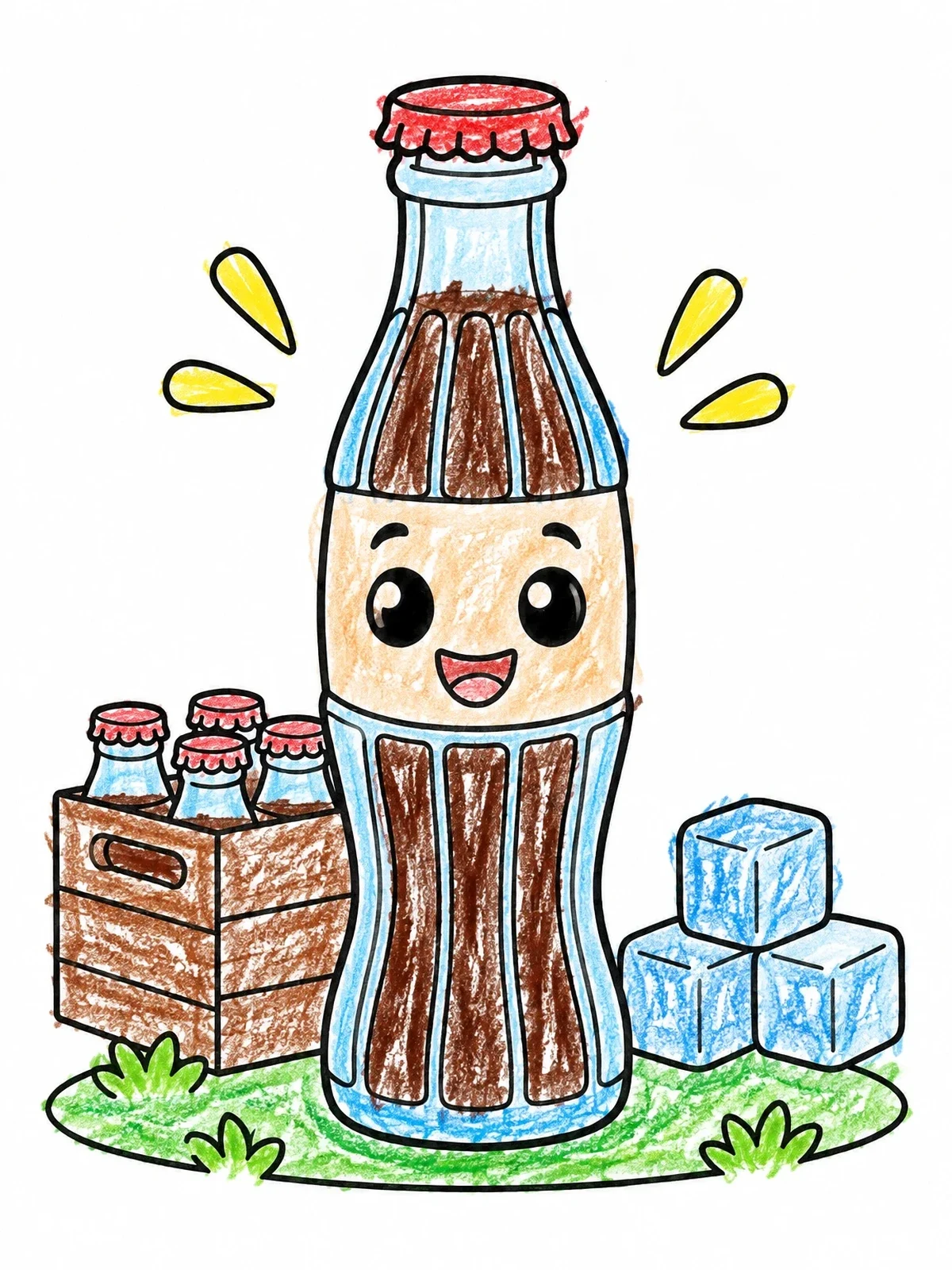 Colored example of the Cute Vintage Soda Bottle Cartoon coloring page