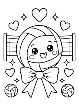 Free printable Cute Volleyball With Bow And Hearts coloring page