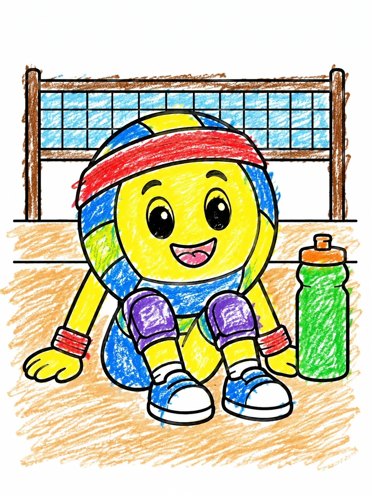 Colored example of the Cute Volleyball Character Taking A Break coloring page