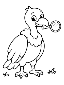 Free printable Cute Vulture With Magnifying Glass coloring page