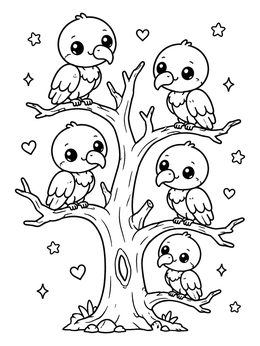Free printable Cute Vultures On A Tree coloring page