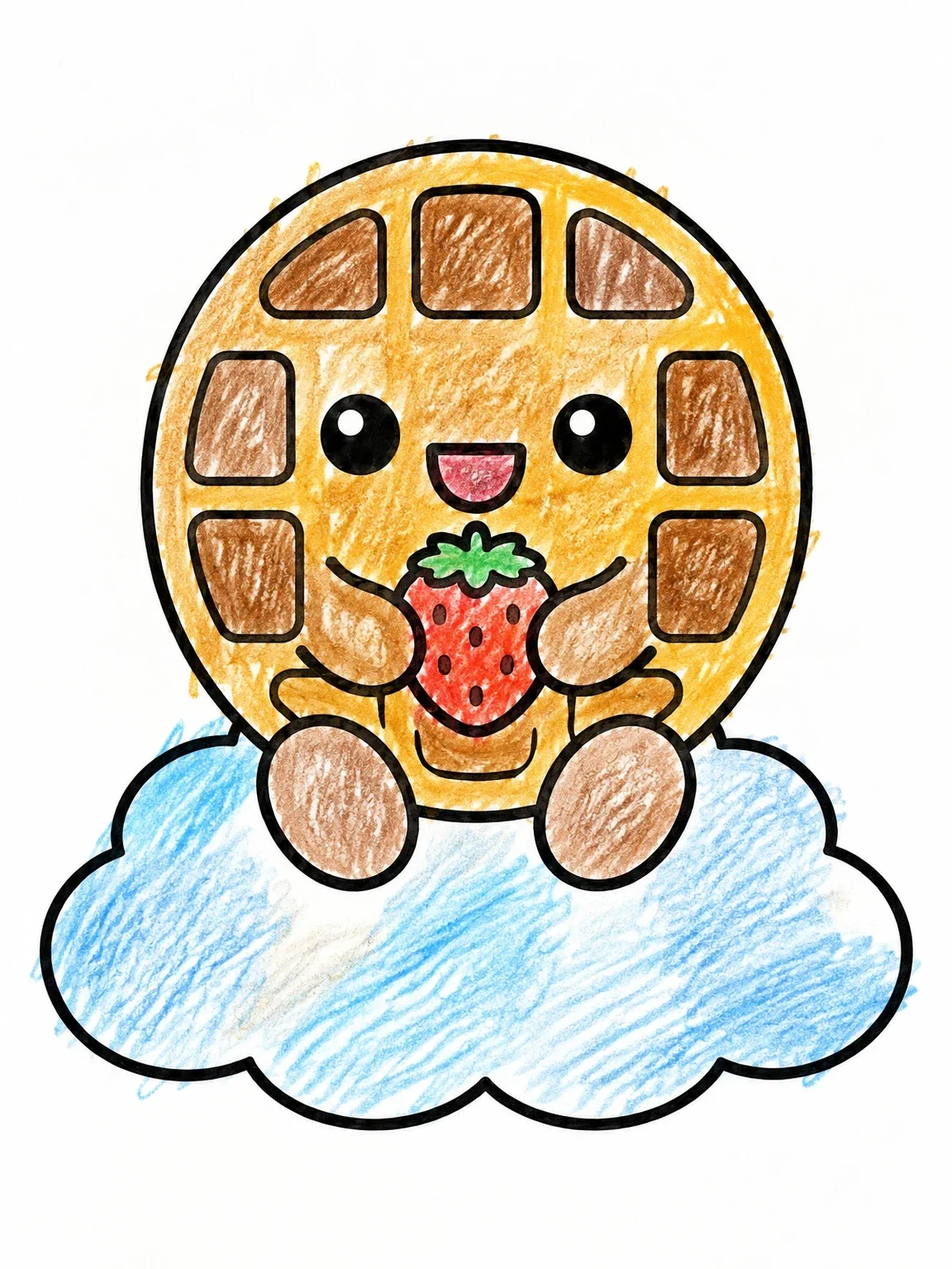 Colored example of the Cute Waffle On A Cloud coloring page