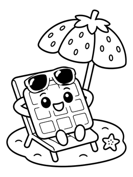 Free printable Cute Waffle Relaxing On Beach coloring page