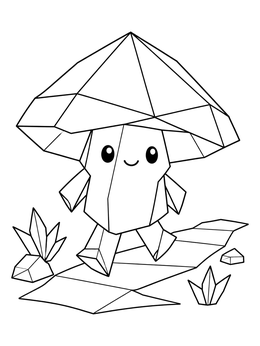 Free printable Cute Walking Origami Mushroom coloring page