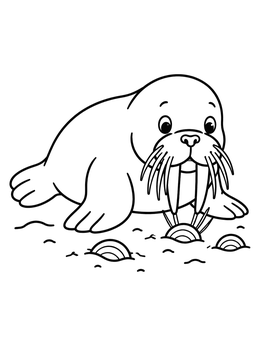 Free printable Cute Walrus Looking For Clams coloring page