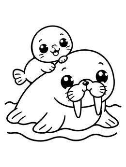 Free printable Cute Walrus Mother And Pup coloring page