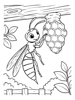 Free printable Cute Wasp Building A Nest coloring page