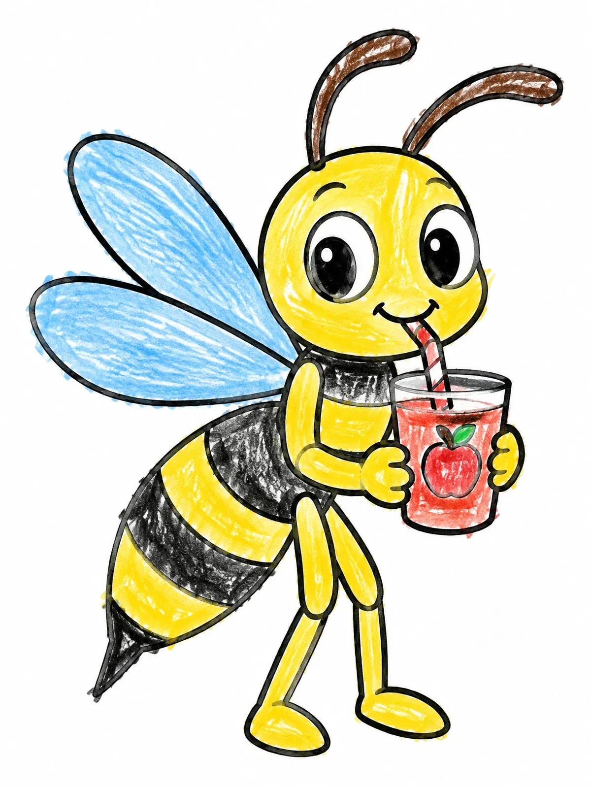 Colored example of the Cute Wasp Drinking Apple Juice coloring page