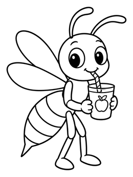 Free printable Cute Wasp Drinking Apple Juice coloring page