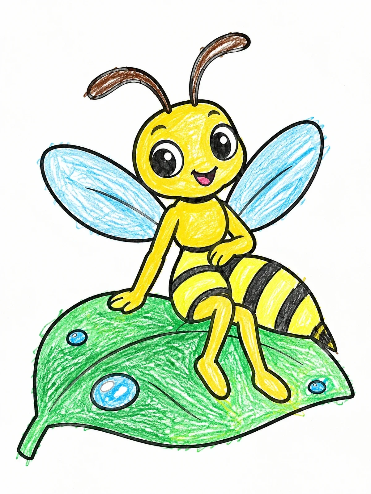 Colored example of the Cute Wasp On Garden Leaf coloring page