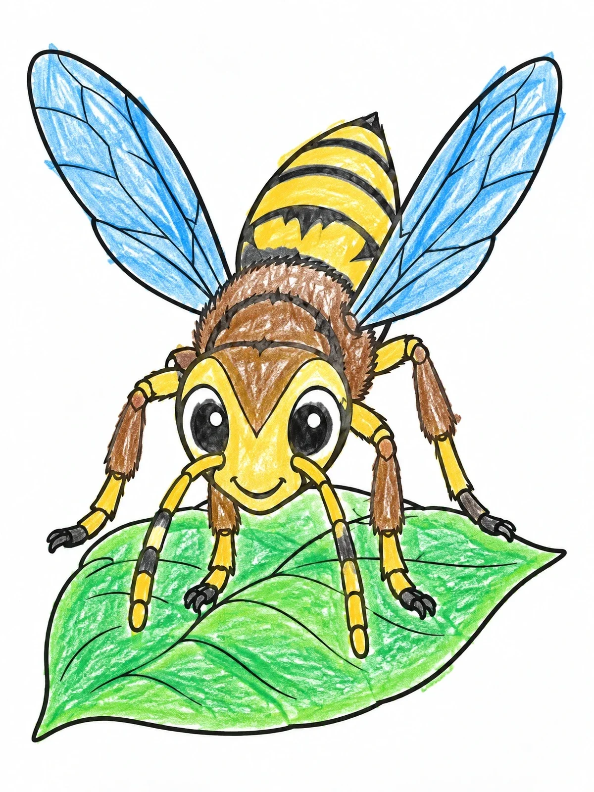 Colored example of the Cute Wasp On A Leaf coloring page