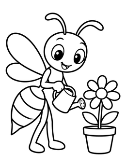 Free printable Cute Wasp Watering A Flower coloring page