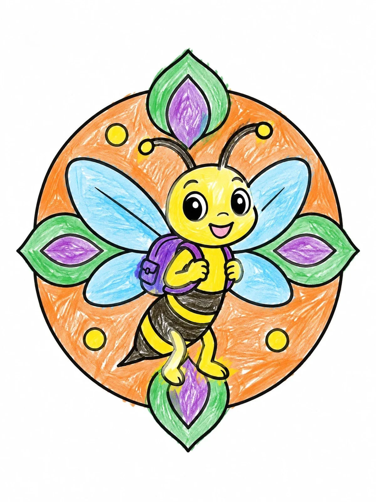 Colored example of the Cute Wasp With A Backpack coloring page
