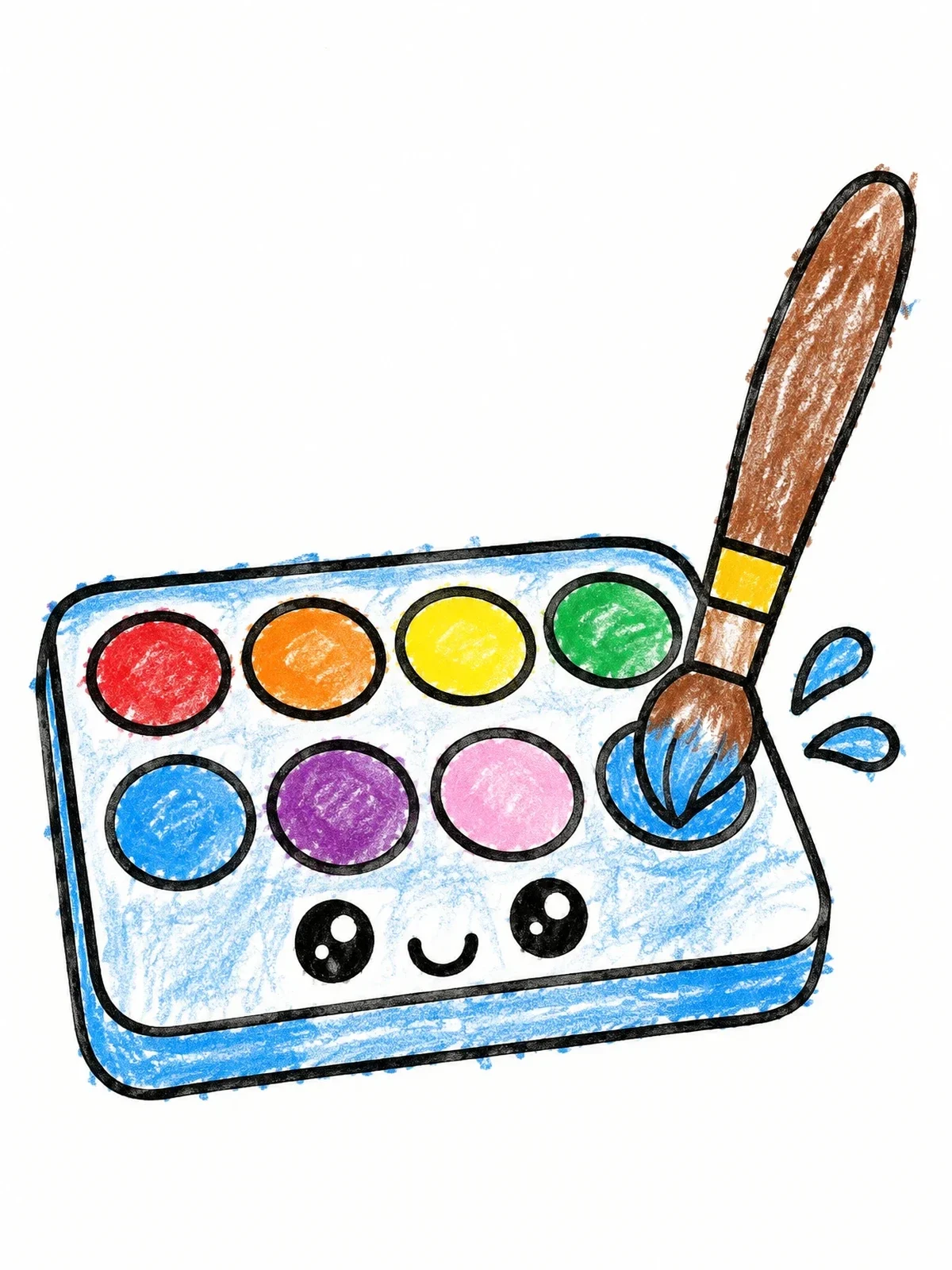 Colored example of the Cute Watercolor Paint Palette And Brush coloring page