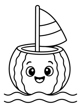 Free printable Cute Watermelon Sailboat On Waves coloring page