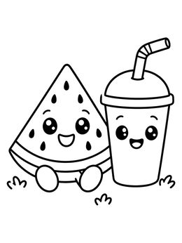 Free printable Cute Watermelon Slice And Smoothie Cup coloring page