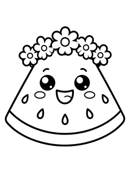 Free printable Cute Watermelon Slice With Flower Crown coloring page