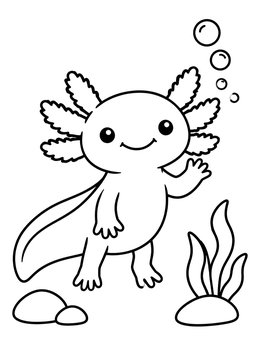 Free printable Cute Waving Baby Axolotl coloring page
