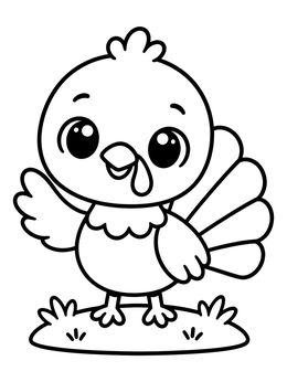 Free printable Cute Waving Baby Turkey coloring page