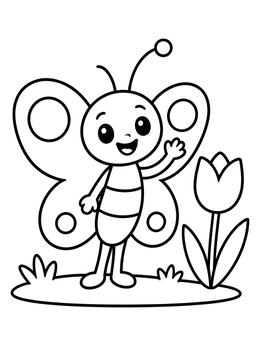 Free printable Cute Waving Butterfly Beside Tulip coloring page