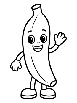 Free printable Cute Waving Cartoon Banana coloring page