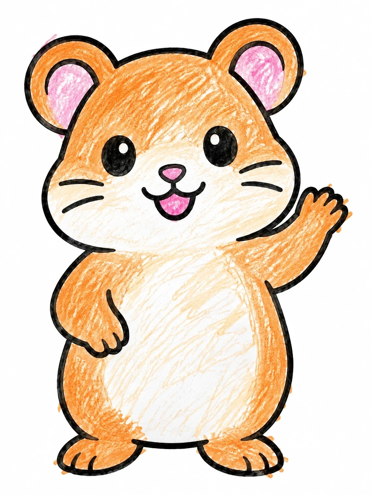 Colored example of the Cute Waving Cartoon Hamster coloring page