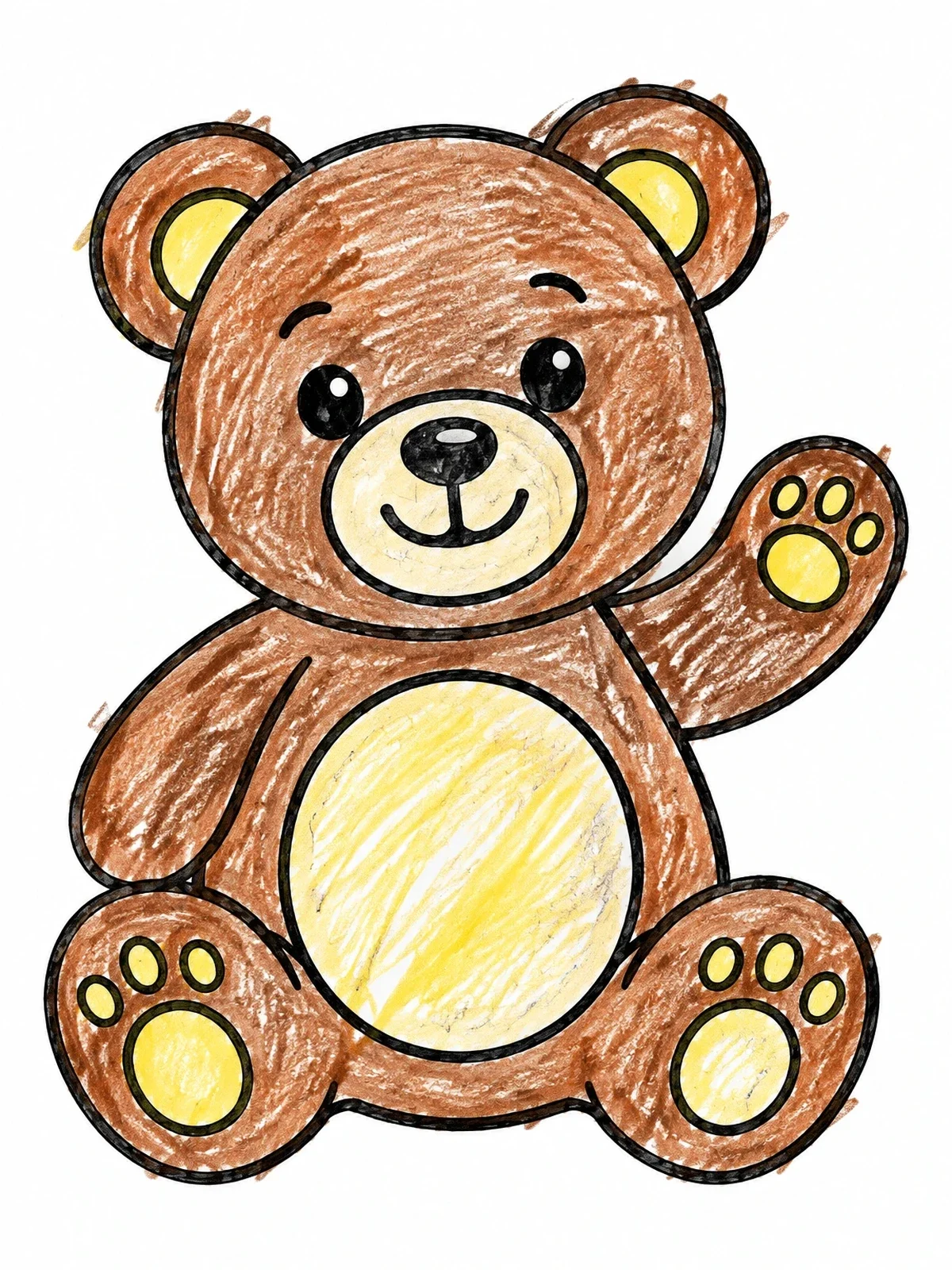 Colored example of the Cute Waving Teddy Bear coloring page