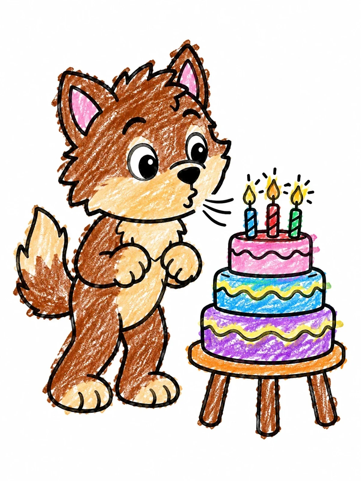 Colored example of the Cute Werewolf Birthday Cake Celebration coloring page