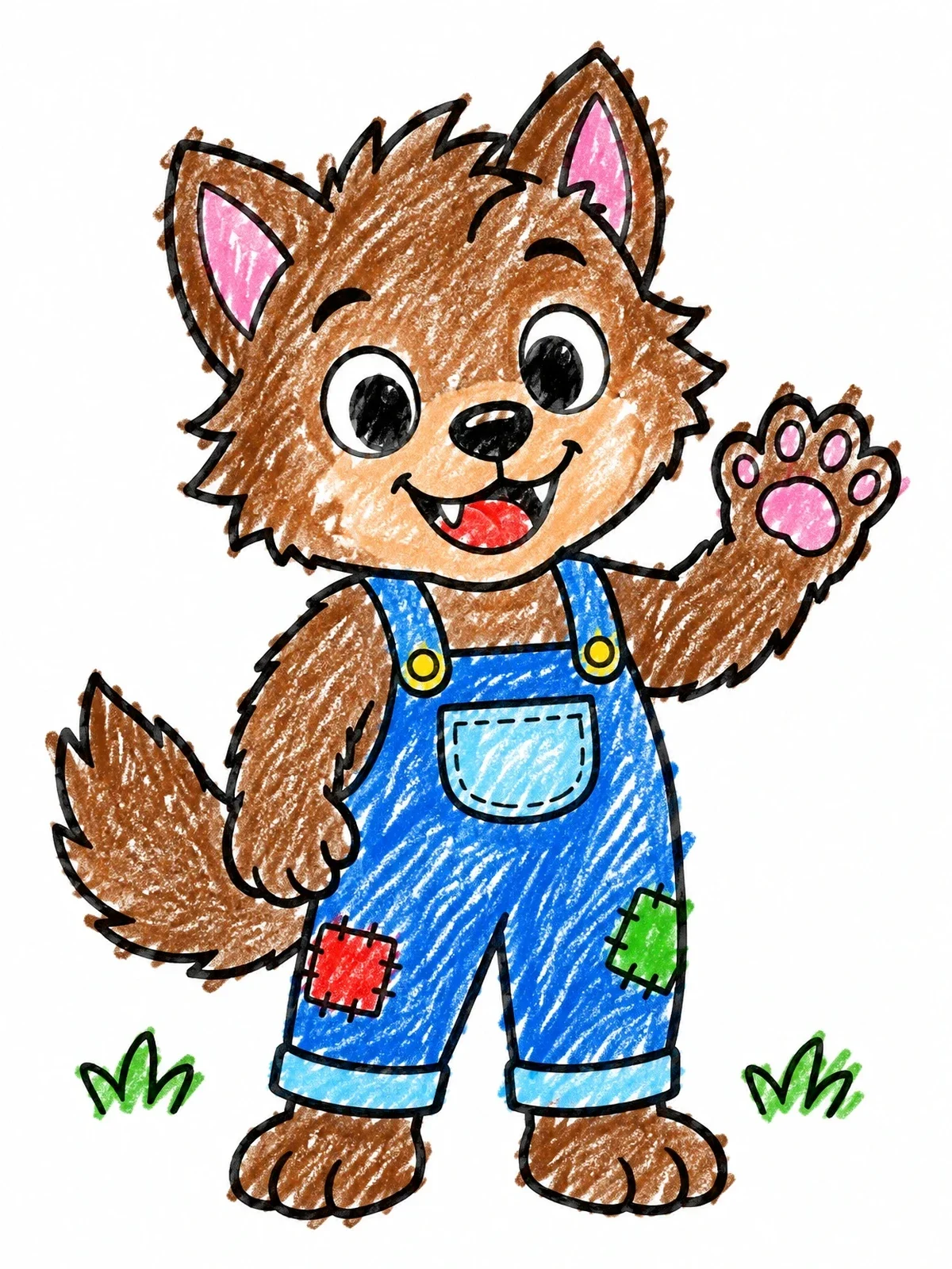 Colored example of the Cute Werewolf In Overalls coloring page