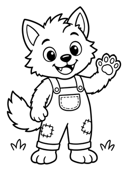 A friendly wolf pup in overalls on this werewolf coloring page.
