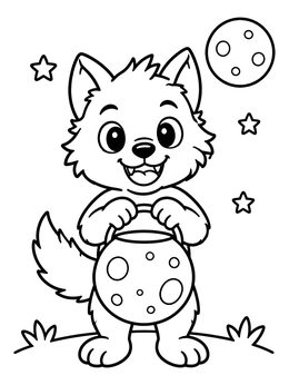 Free printable Cute Werewolf Pup With Moon Basket coloring page