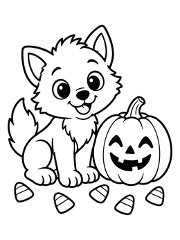 Free printable Cute Werewolf Pup With Jack O' Lantern coloring page