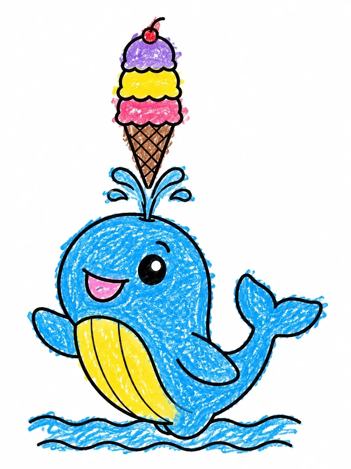 Colored example of the Cute Whale Balancing Ice Cream Cone coloring page