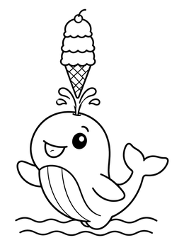 Free printable Cute Whale Balancing Ice Cream Cone coloring page