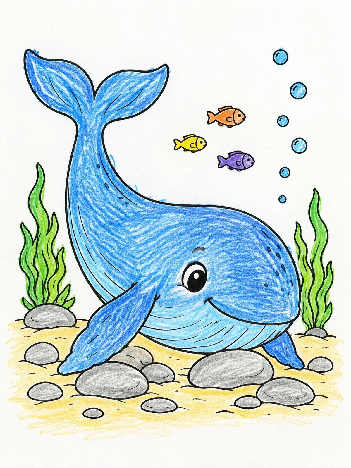 Colored example of the Cute Whale On The Ocean Floor coloring page