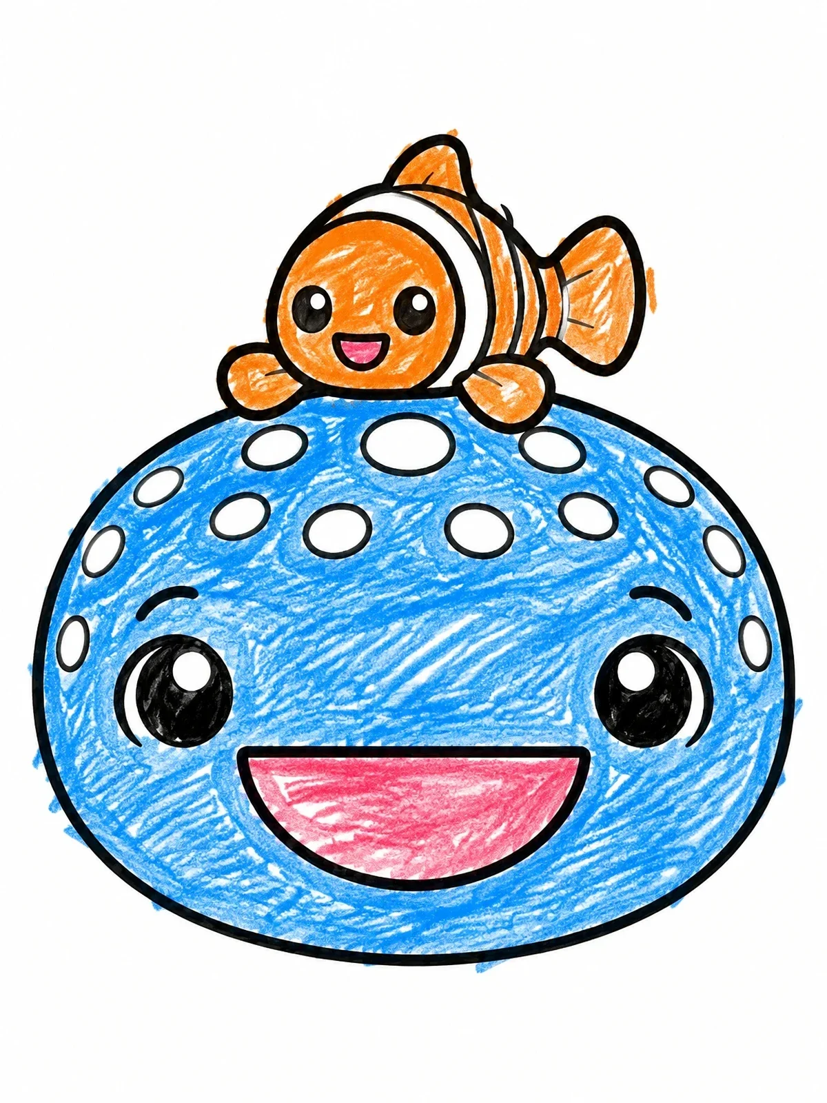 Colored example of the Cute Whale Shark And Clownfish Friend coloring page
