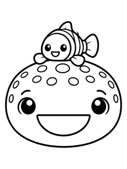 Free printable Cute Whale Shark And Clownfish Friend coloring page