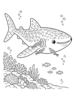 Free printable Cute Whale Shark Near Coral Reef coloring page